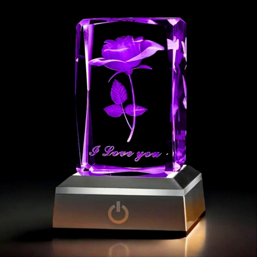 Purple 3D Rose Crystal Light